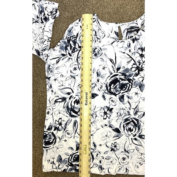 Karl Lagerfeld Paris Sz 3X Blk Wht Floral Keyhole back Layered Flutter Slv Tunic - Picture 8 of 8